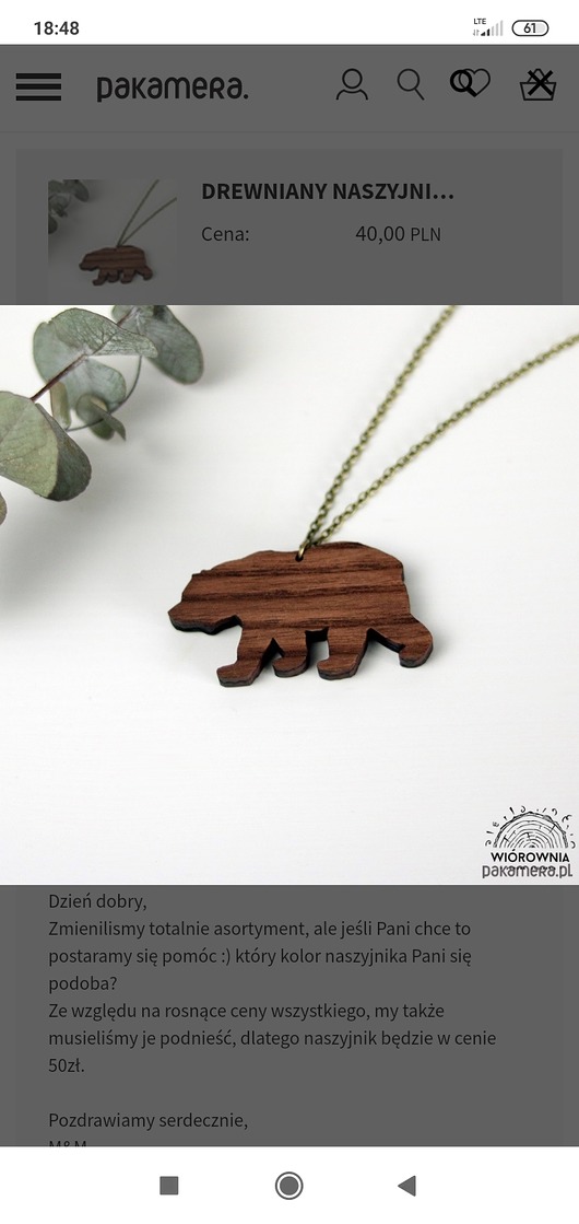 breloki Drewniany naszyjnik miś