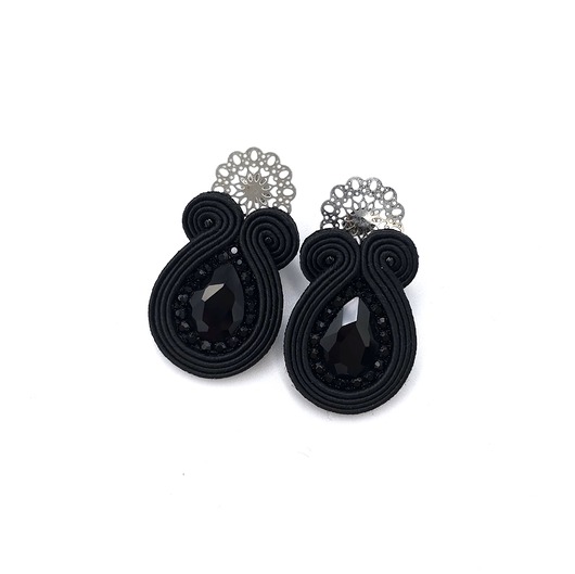 kolczyki soutache Kolczyki sutasz czarne sztyfty małe codzienne Ella z kryształkami