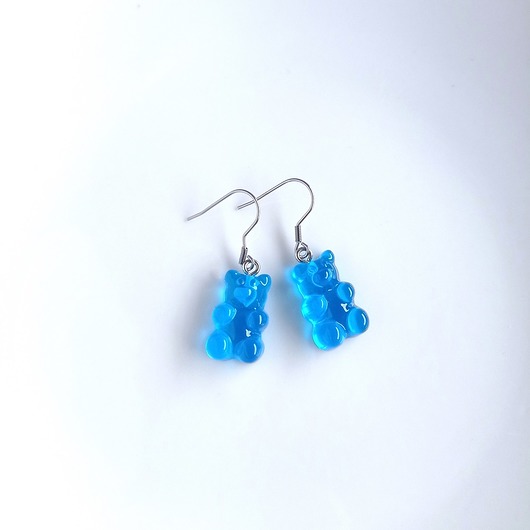 kolczyki z masy plastycznej Kolczyki wiszące misie żelki niebieskie
