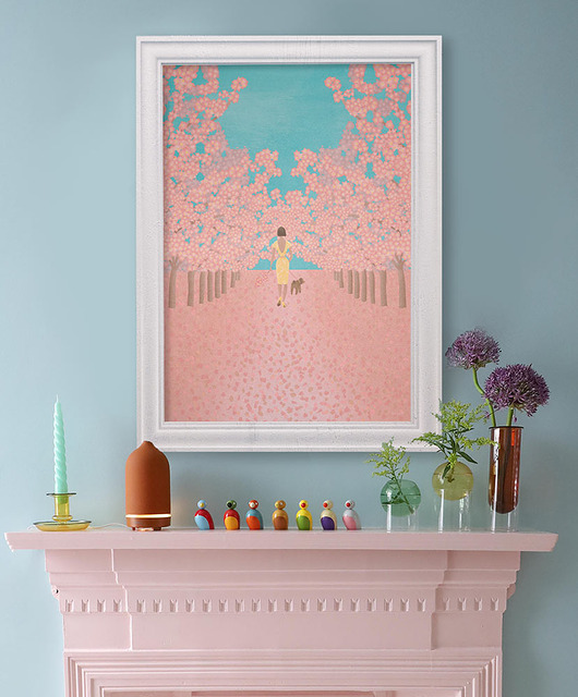 plakaty Kwitnące wiśnie - spacer z psem - plakat 50x70 cm