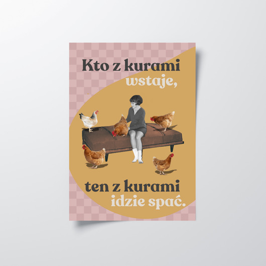 plakaty Plakat kolaż, kto z kurami wstaje, dla rannych ptaszków