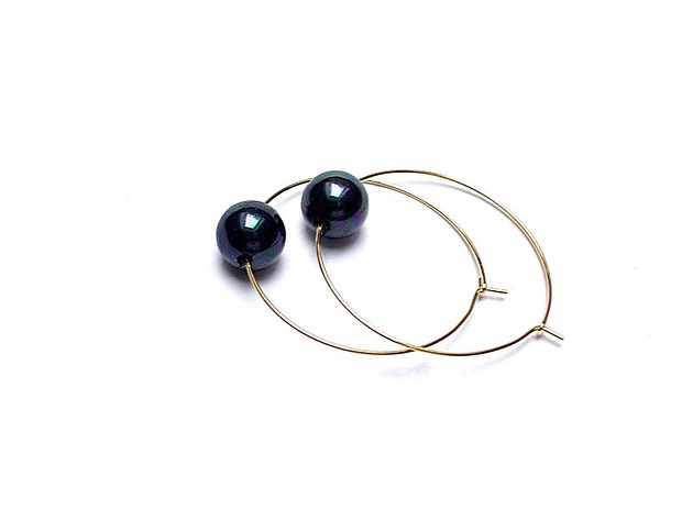 Kolczyki pozłacane Alloys Collection /one pearl/ navy blue  KiKa pracownia