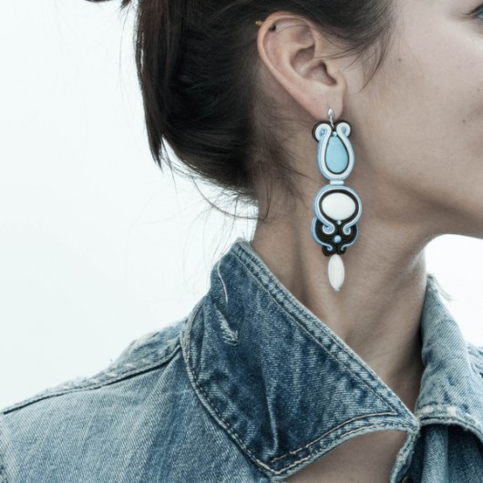 Kolczyki soutache - duże, błękitne, brązowe maanuela