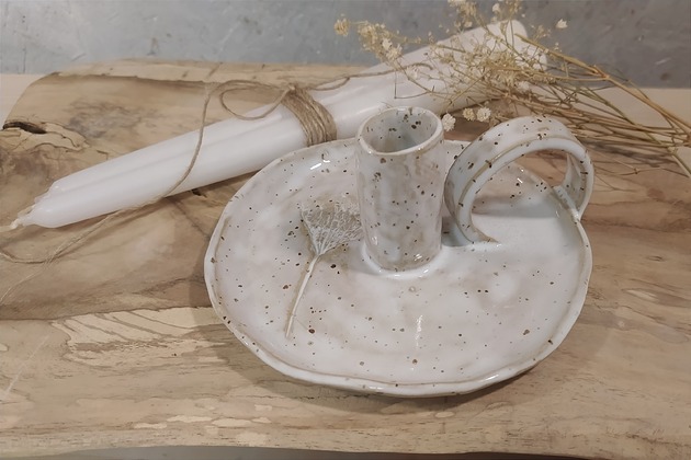świeczniki i świece Świecznik  ceramiczny kaganek,   hand made roślinki polne