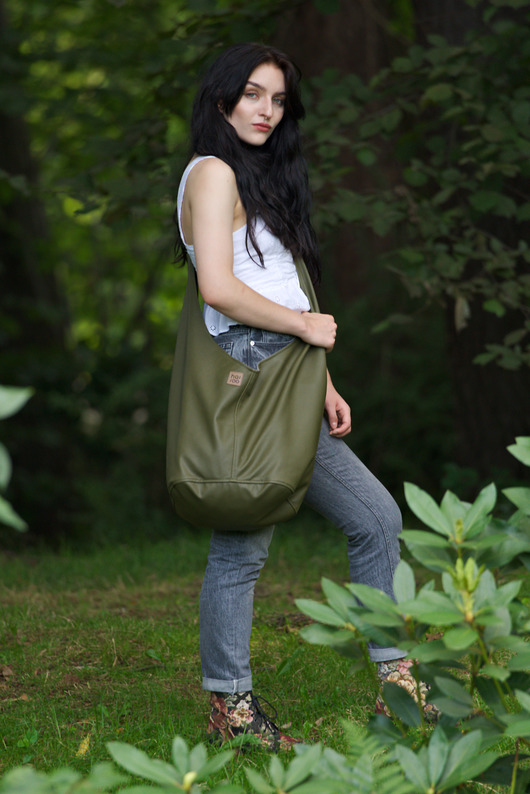 torby XXL Zielona torba hobo w stylu boho / vegan