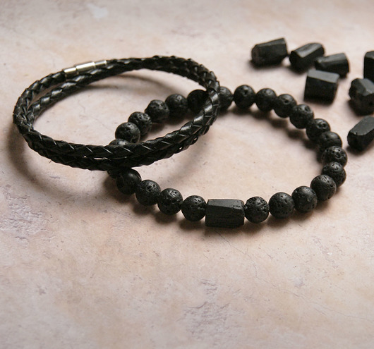 biżuteria męska Komplet - OCHRONA - turmalin, skóra