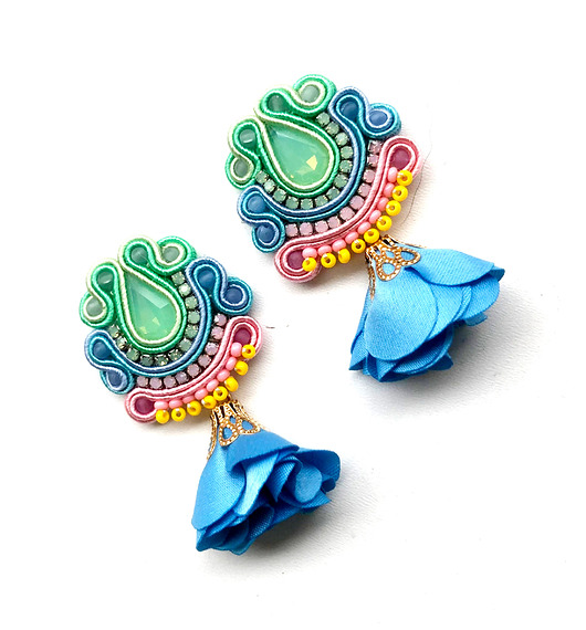 kolczyki soutache Sutaszowe kolczyki FUNCHAL z kwiatami