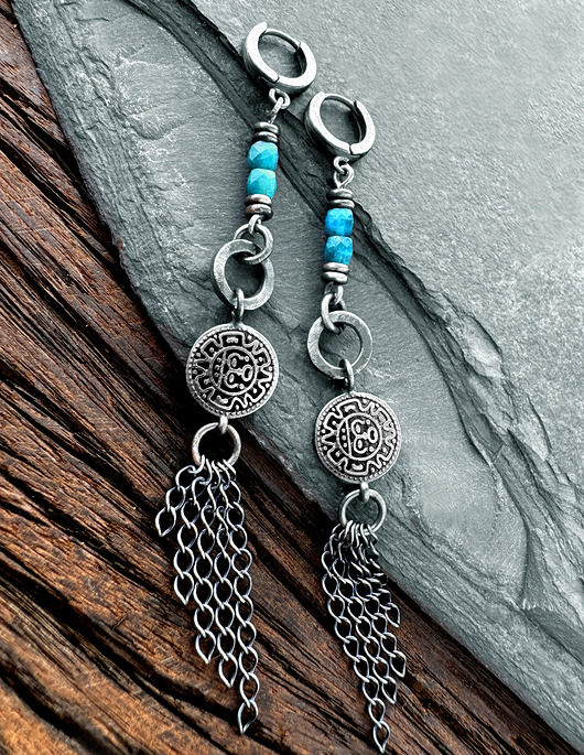 kolczyki wire wrapping Długie kolczyki boho z apatytem
