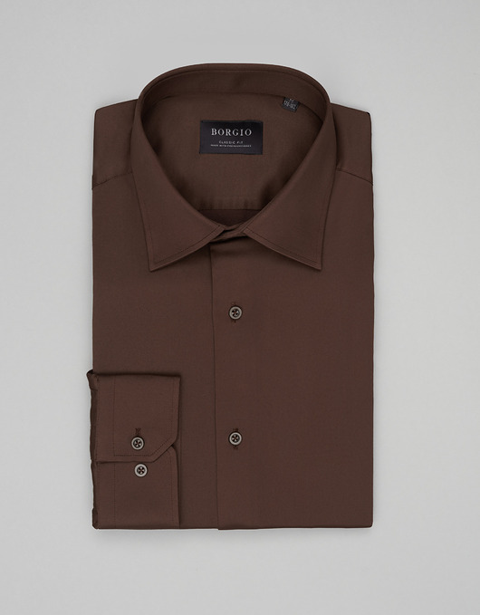 koszule męskie Koszula lumia 00641 długi rękaw brąz classic fit