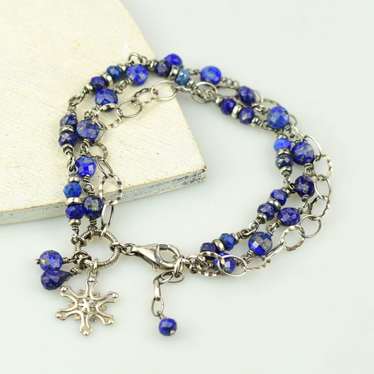 bransoletki z kamieni naturalnych Lapis lazuli w srebrze - bransoletka