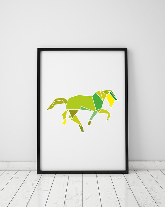 plakat. origami - zielony koń  (format A3) Love Life and Forest