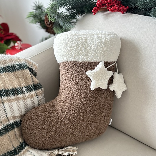 dekoracje świąteczne Poduszka Świąteczna Skarpeta Brązowa Boucle