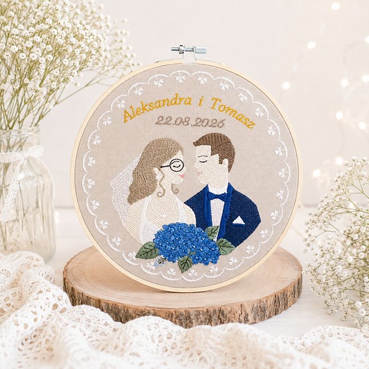 Ślub - inne Personalizowana pamiątka ślubna, haft ślubny/ rocznicowy w tamborku