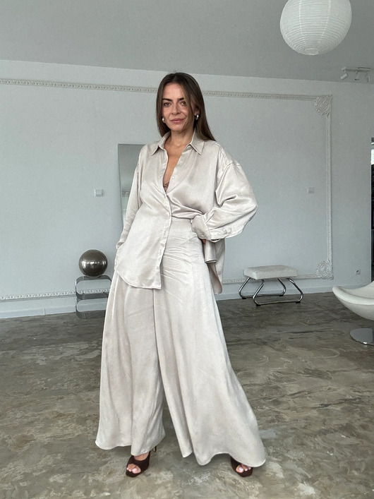 spodnie materiałowe damskie Spodnie premium Joyful beige