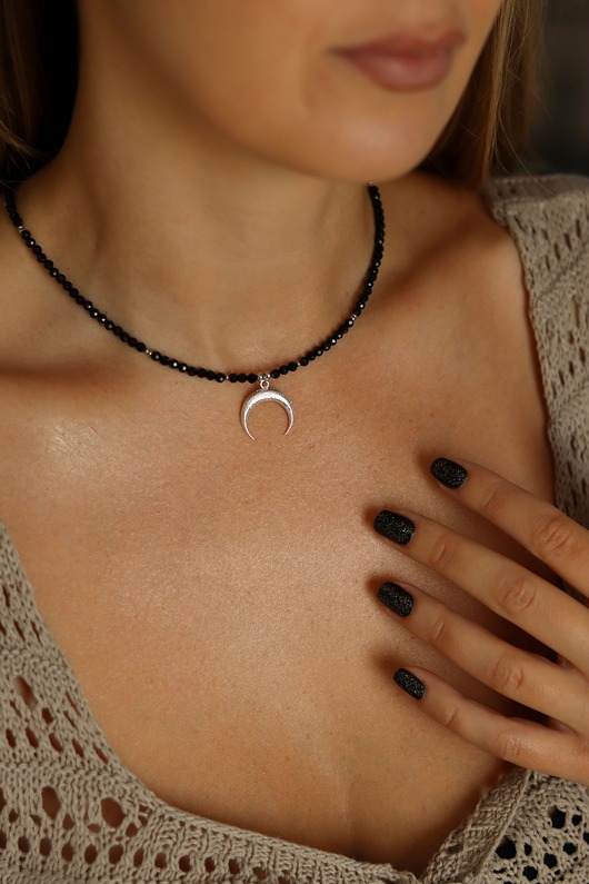 srebrne naszyjniki Czarny Naszyjnik z Turmalinem