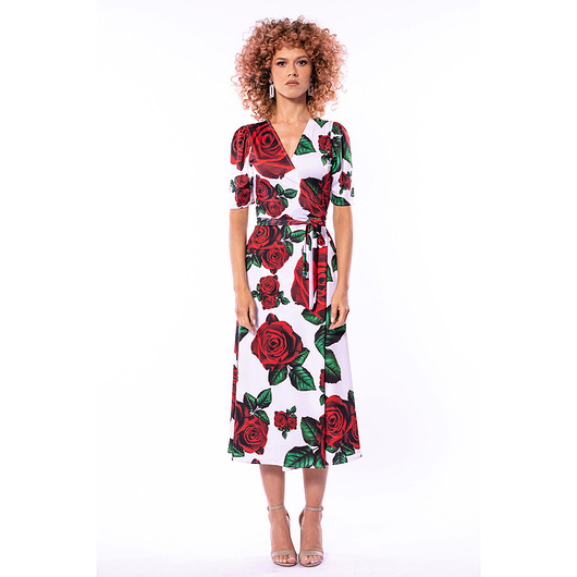 sukienki midi damskie Rozalia - sukienka w róże
