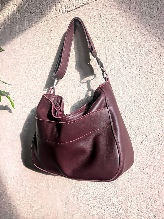torby na ramię Bordowa  skórzana torebka na ramię