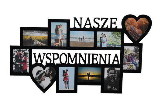 ramki na zdjęcia Multirama ramka na zdjęcia z napisem Nasze Wspomnienia mdf 11 zdj serca