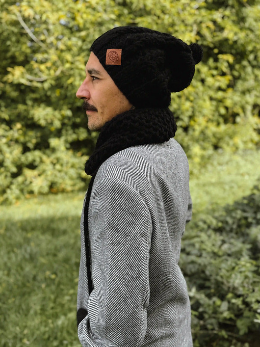 czapki i kapelusze męskie Męska czapka MERINO Smile Czarny + podszewka JEDWAB