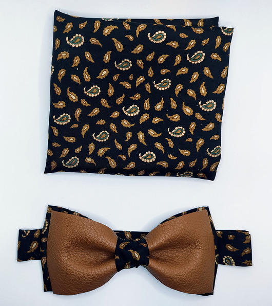 muszki i krawaty Mucha / muszka męska  brązowo czarna / skóra / jedwab