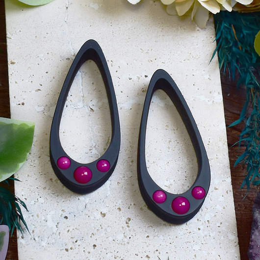 biżuteria różna Tunele do uszu 25-100mm / wydłużone łezki z kamieniami / różowy jadeit