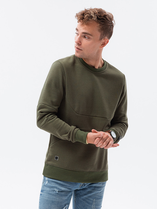 bluzy męskie Bluza męska z kieszenią zapinaną na zamek - ciemnooliwkowa V4 B1349