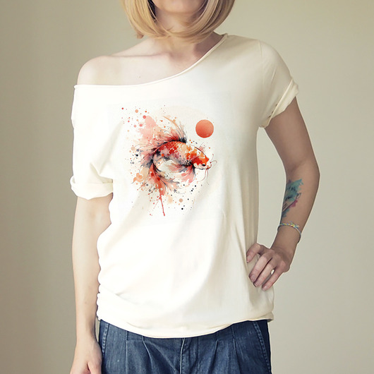 t-shirt damskie Koi pomarańczowy na Waniliowym oversize