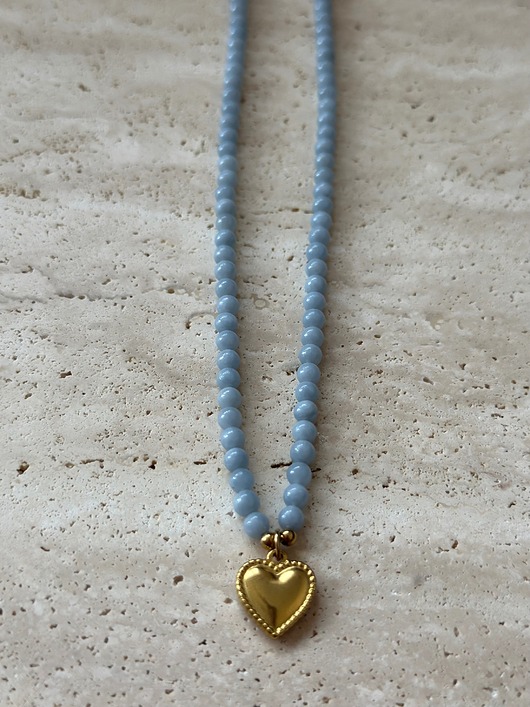 korale Naszyjnik z Angelitu z sercem