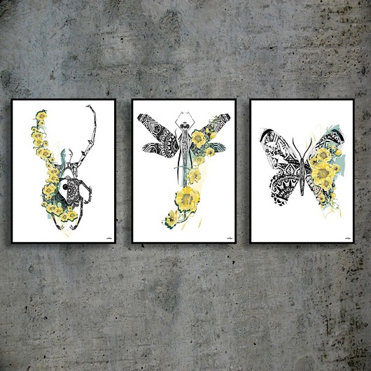 50X70 NATURA  skarabeusz ważka  3SZT. plakat Be ART