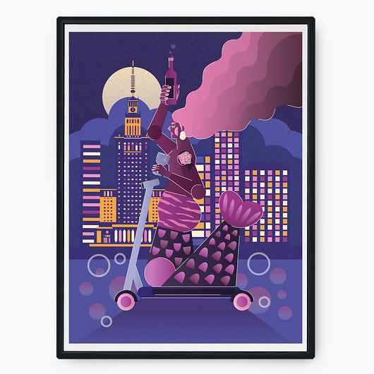 plakaty Plakat: Syrenka warszawska nocą 30x40 cm