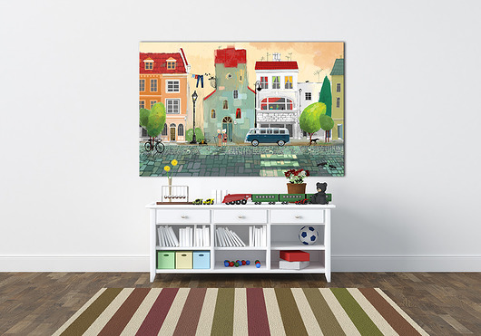 obrazy i plakaty do pokoju dziecięcego OBRAZ NA PŁÓTNIE - 100x70cm KOLOROWE KAMIENICE