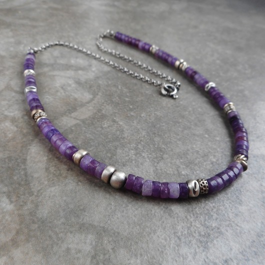 srebrne naszyjniki Plasterki ametystów  srebro 925