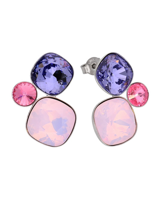 Srebrne potrójne różowe kolczyki Swarovski KOM Biżuteria