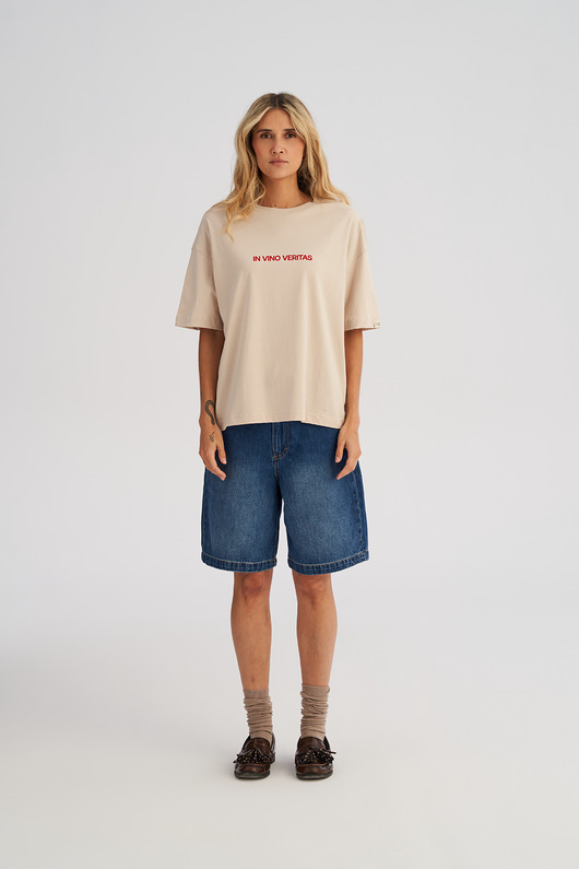 t-shirt damskie Koszulka damska BOXY organic In Vino veritas beżowa