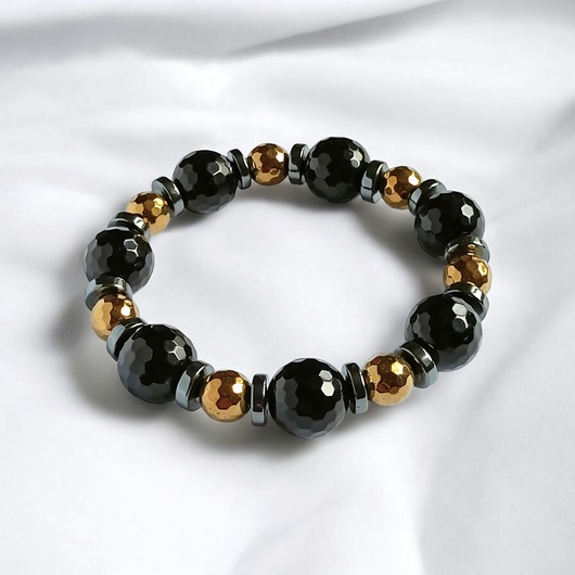 bransoletki z kamieni naturalnych GLAM! Onyks, hematyt : rozmiar S