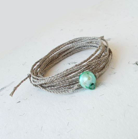 bransoletki na sznurku NATURE Len i zielona perła bransoletka