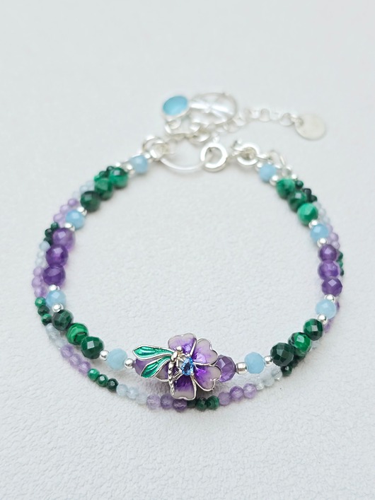 bransoletki srebrne Podwójna Bransoletka Malachitowa Ważka