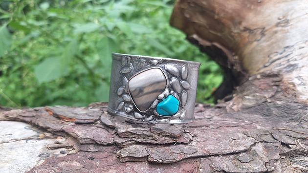 bransoletki wire wrapping Szary i niebieski - bransoletka regulowana