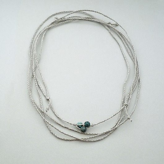 naszyjniki - inne Turkus i len zestaw naszyjników