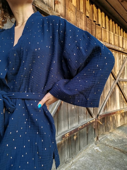 bluzki kimonowe damskie Kimono MUŚLINOWE The Sky ze zdobieniem