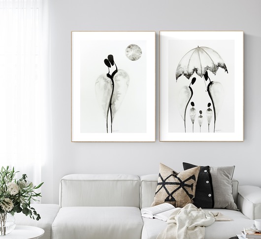 Zestaw 2 obrazów ręcznie malowanych 50 x 70 cm MiniMalArt