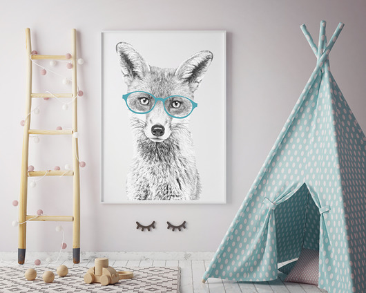 PLAKAT LISEK W OKULARACH 70CM POPIELATY Dekoracjan