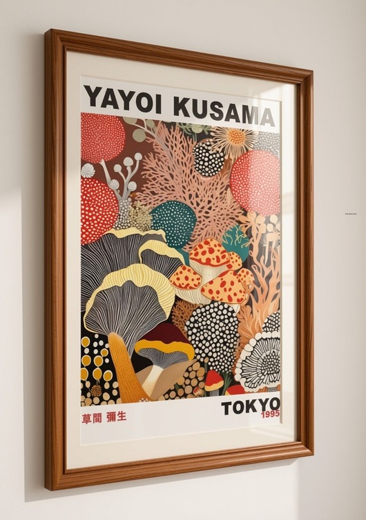 plakaty PLAKAT dekoracyjny las kropki abstrakcyjny grzyby Yayoi Kusama, poster