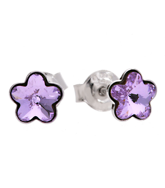 kolczyki swarovski Małe kolczyki sztyfty fioletowe kwiatki Swarovski