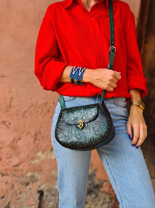 torby na ramię Torebka skórzana ręcznie robiona Julia Ciemnozielona butelkowa zieleń