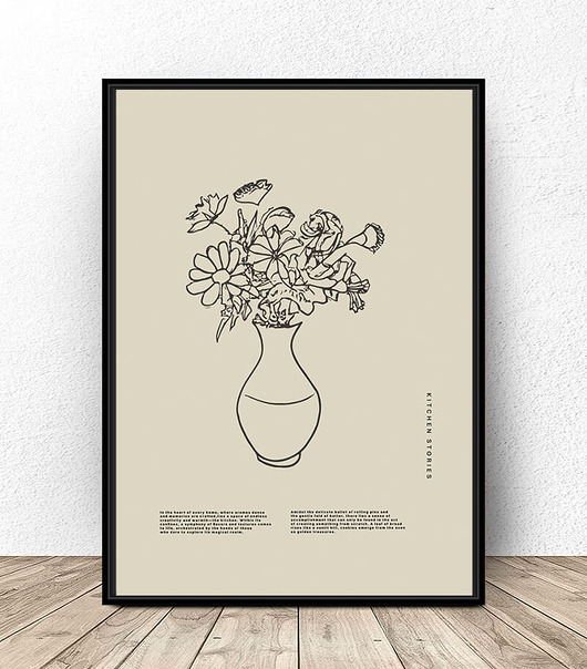plakaty Beżowy plakat "Szkic kwiatów w wazonie" A3 (297mm x 420mm)