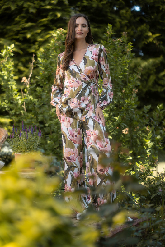 piżamy damskie Długa Satynowa Piżama, Wisokza