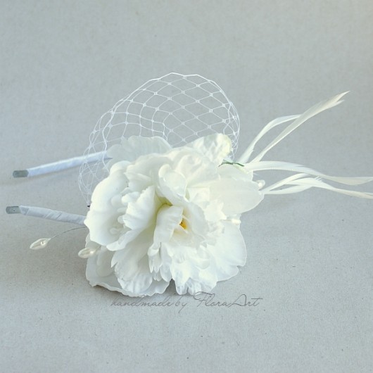WHITE PAEONIA opaska na włosy FloraArt