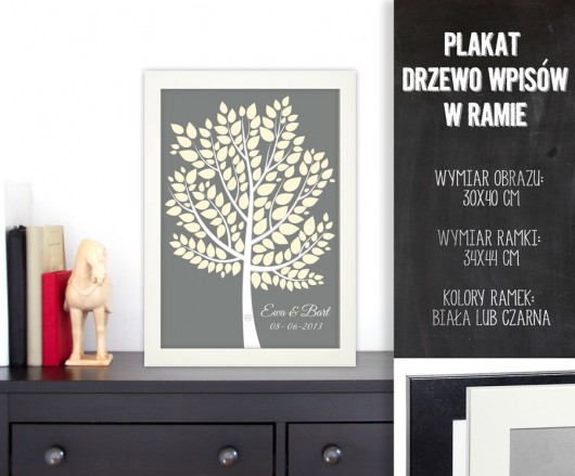 Ślub - inne Drzewo Wpisów Gości weselnych - PLAKAT W RAMIE