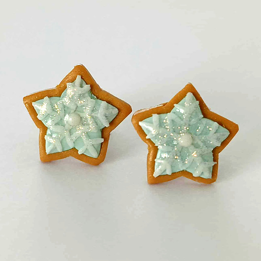 kolczyki z masy plastycznej Kolczyki gwiazdkowe ciasteczka ze śnieżynką